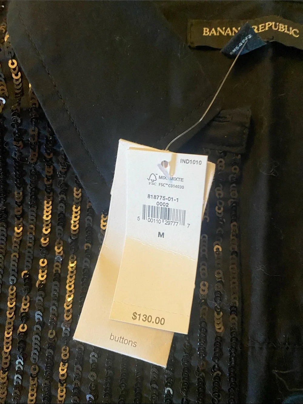 New Banana Republic Black Sequin-Front Button Shirt Jacket Size M